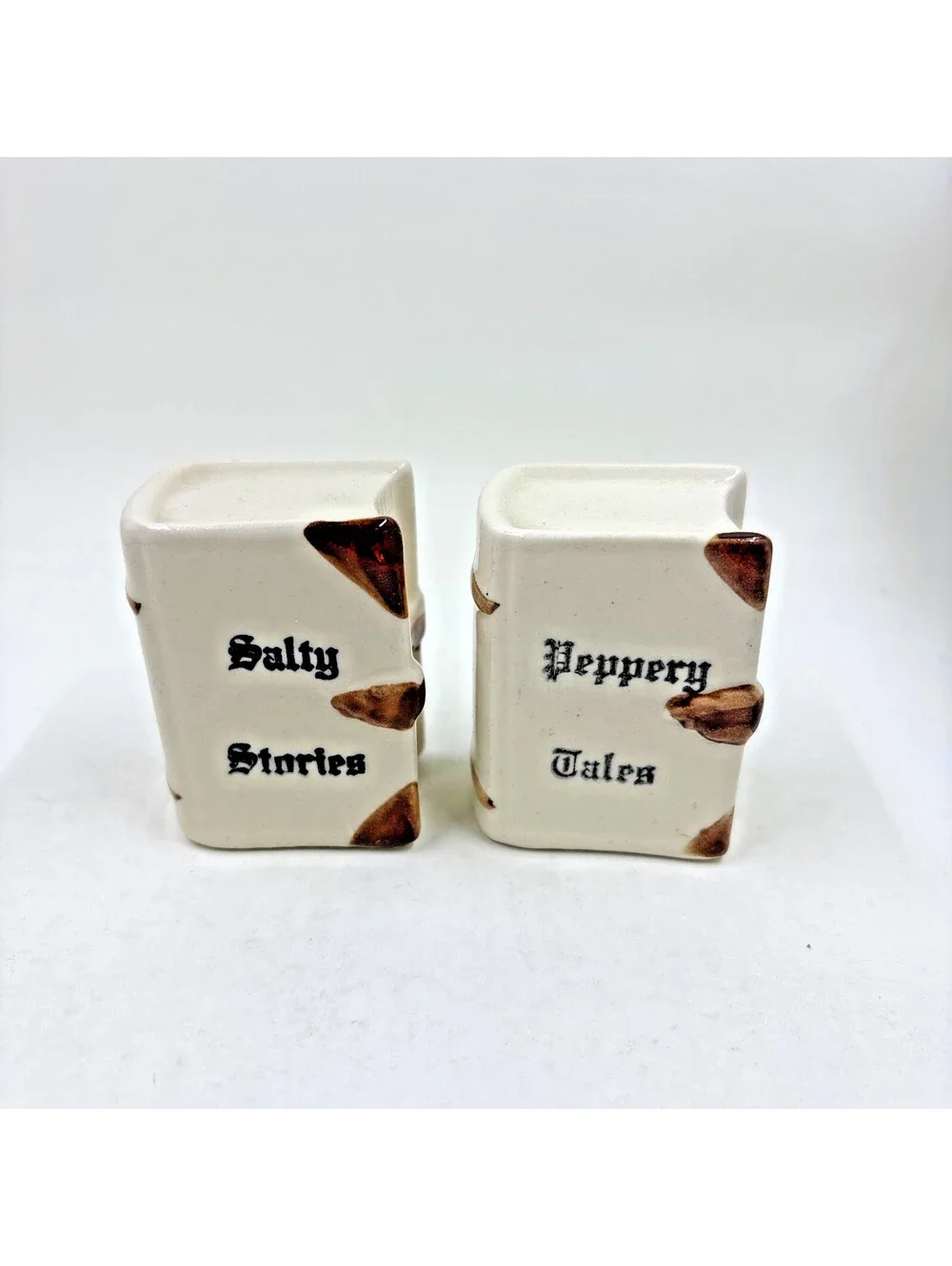 Salty Stories Peppery Tales Book Ceramic Salt Pepper Shakers JAPAN 1950 Vintage